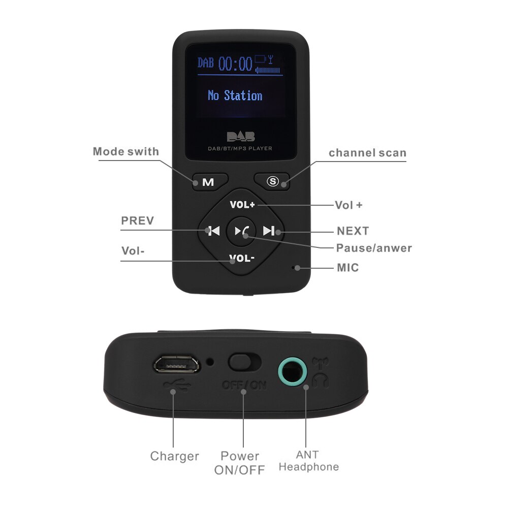 Reproductor Multimedia portátil de bolsillo DAB/DAB +/FM, receptor de Radio con auriculares, pantalla LCD, reproductor Multimedia recargable