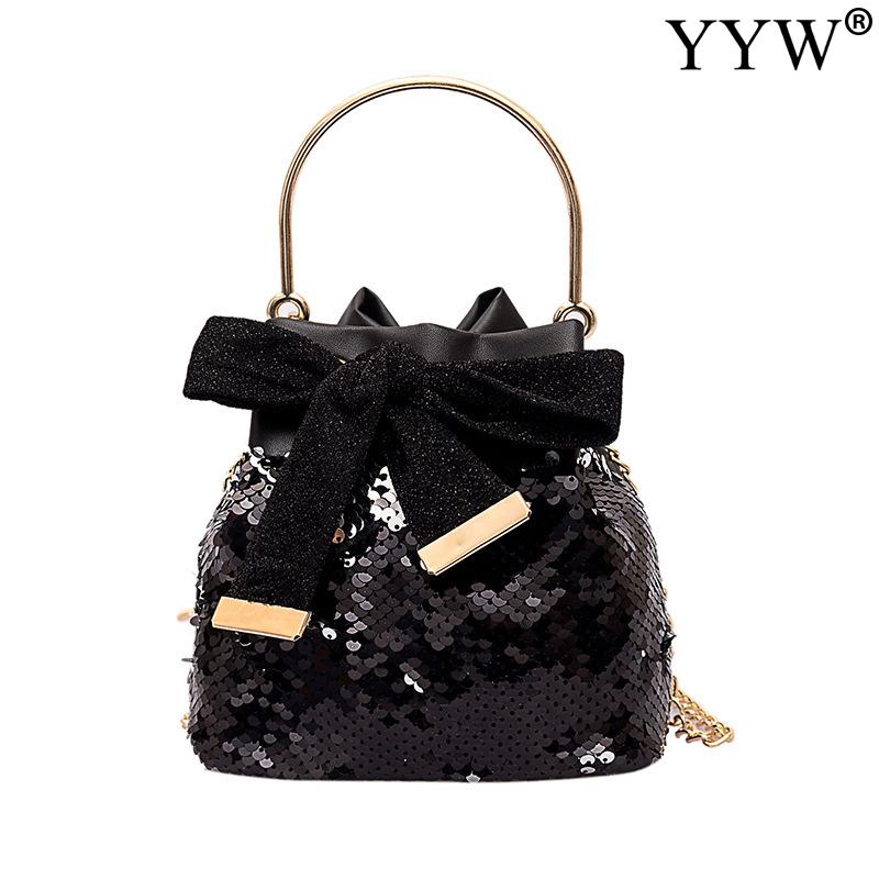 Women Bucket Shoulder Bag With Sequin Crossbody Bag Evening Party Sliver Gold Purse Girl Handbags Female Clutches Bolsos: Black 4