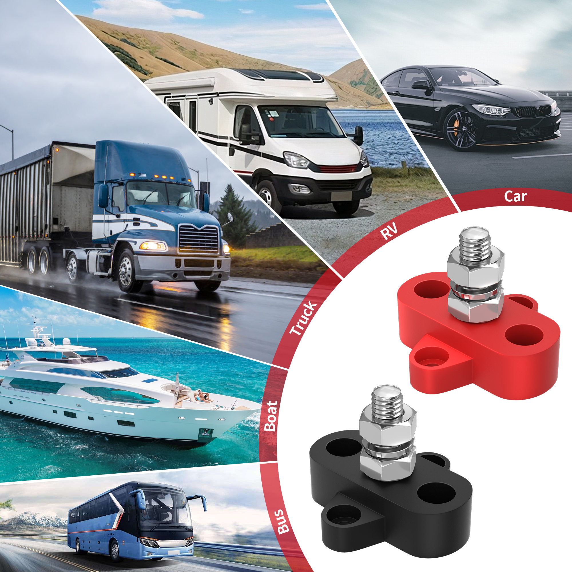 Sammelschiene, 12 V, 250 A, Stromverteilerblock, einzelner 5/16 Zoll M8-Bolzen, Batteriepfosten-Anschlussblock für Marine, Auto, Boot, Sonnensystem