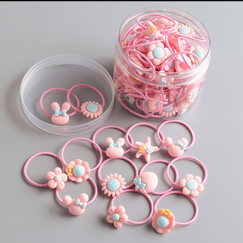 20/40 stuks kleurrijke elastische haarbanden voor meisjes, leuke haarelastiekjes voor kinderen, paardenstaarthouders, scrunchie en haaraccessoires.: Roze 20