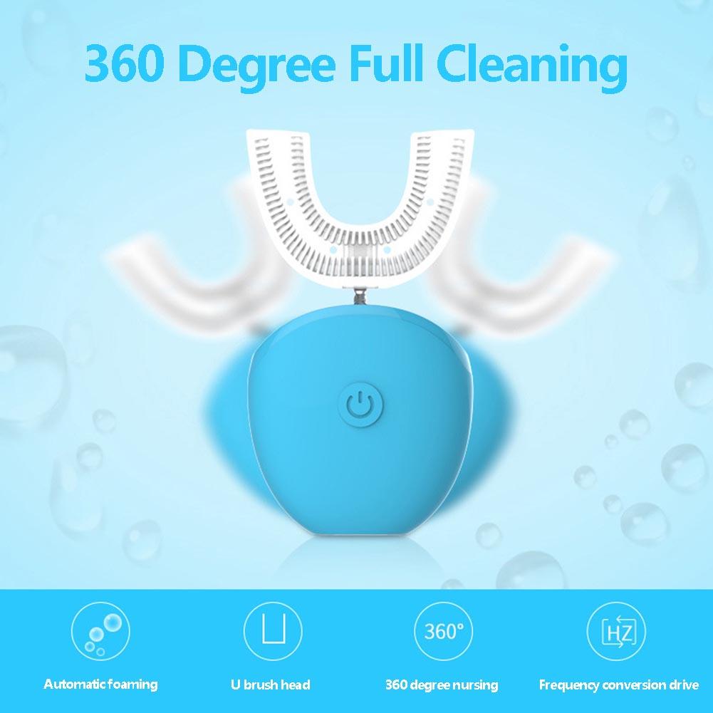 360 Degrees Sonic Automatic Electric Toothbrush USB Rechargeable Intelligent Ultrasonic Silicon Toothbrush 4 Modes U Type Timer
