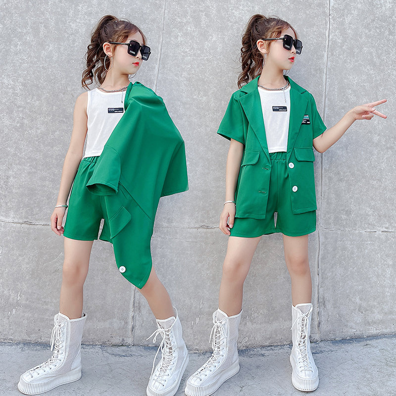 Mode Tiener Meisjes Kleding Set Korte Mouw Jas + Shorts Twee Stukken Zomer Casual Cool School Kids Trainingspak Kind outfit
