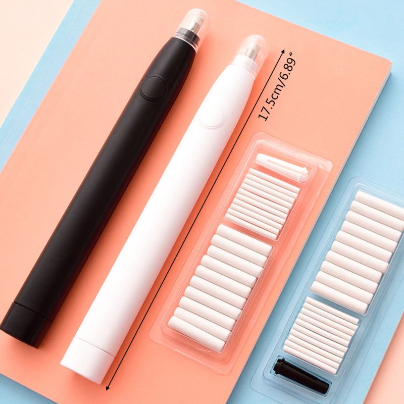 Borrador de lápiz eléctrico Kawaii con 20 piezas repuestos para niños pintura boceto dibujo Oficina suministros escolares papelería