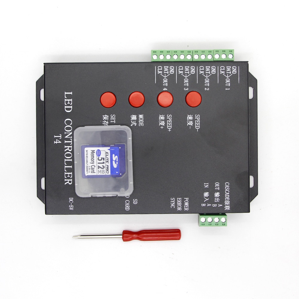 LED T1000S T4 T8000C SD Card Pixels Program Controller dimmer for WS2812B DMX512 ws2811 WS2801 LPD8806 APA102 strip light lamp