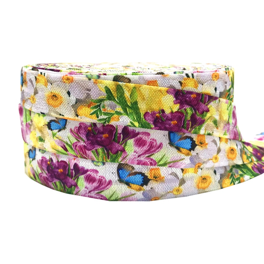 5 Yards 16mm Multi Bloemen Chrysant Vouw Over Elastische Baby Hoofdband Meisjes Haar banden Haaraccessoires Craft Supply