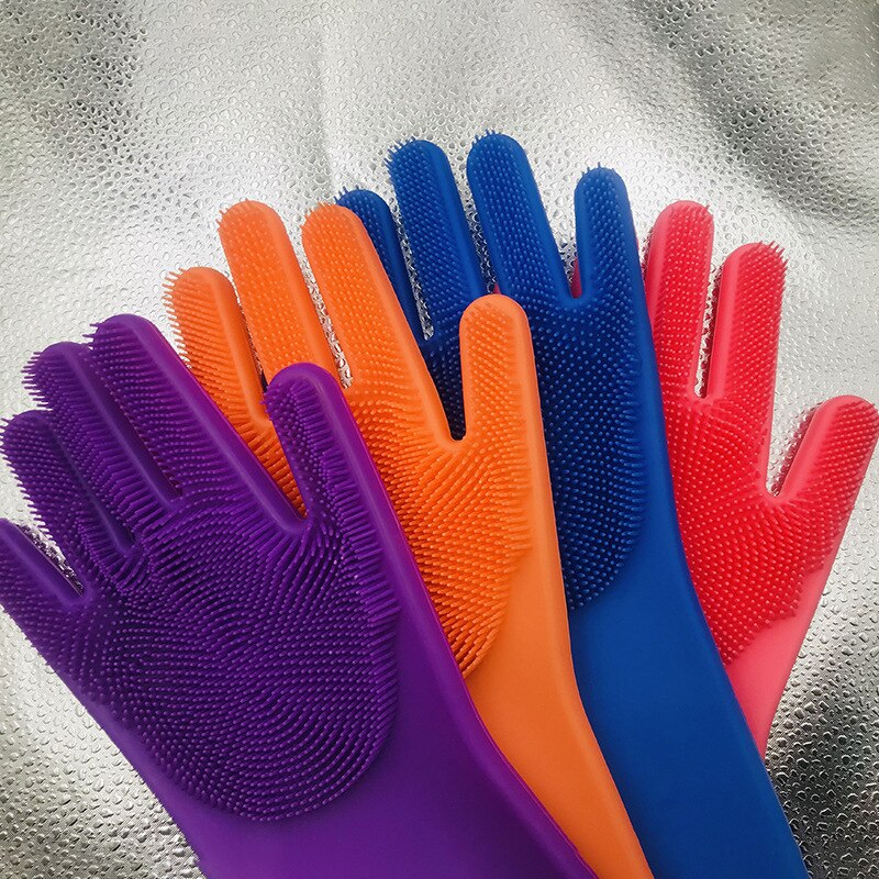 1 par silikone handsker køkken silikone rengøringshandsker magisk silikone opvask handske til husholdnings skrubber gummi køkken