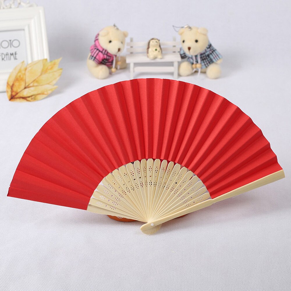 30^Pattern Folding fans Dance Wedding Party Lace fans Edging Plastic Ribbing Folding Hand Held Solid Color Fan: Red 