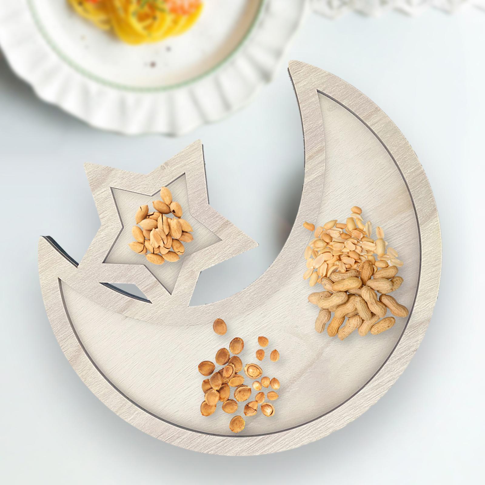 Bandeja de frutas de madera, bandeja para servir comida con forma de luna y estrella, decoración de mesa islámica, decoración del hogar de Ramadán para cena familiar, suministros de cocina