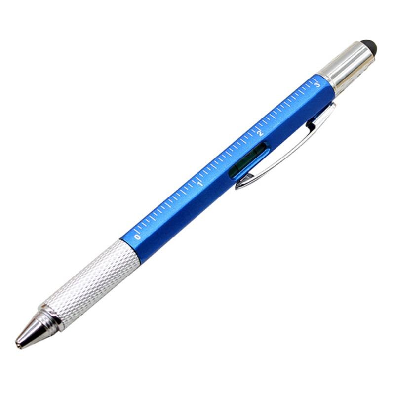 Bolígrafo destornillador de pluma todo en uno, regla nivel de burbuja con herramienta de escala superior, bolígrafo multifunción, papelería para escuela y oficina: blue
