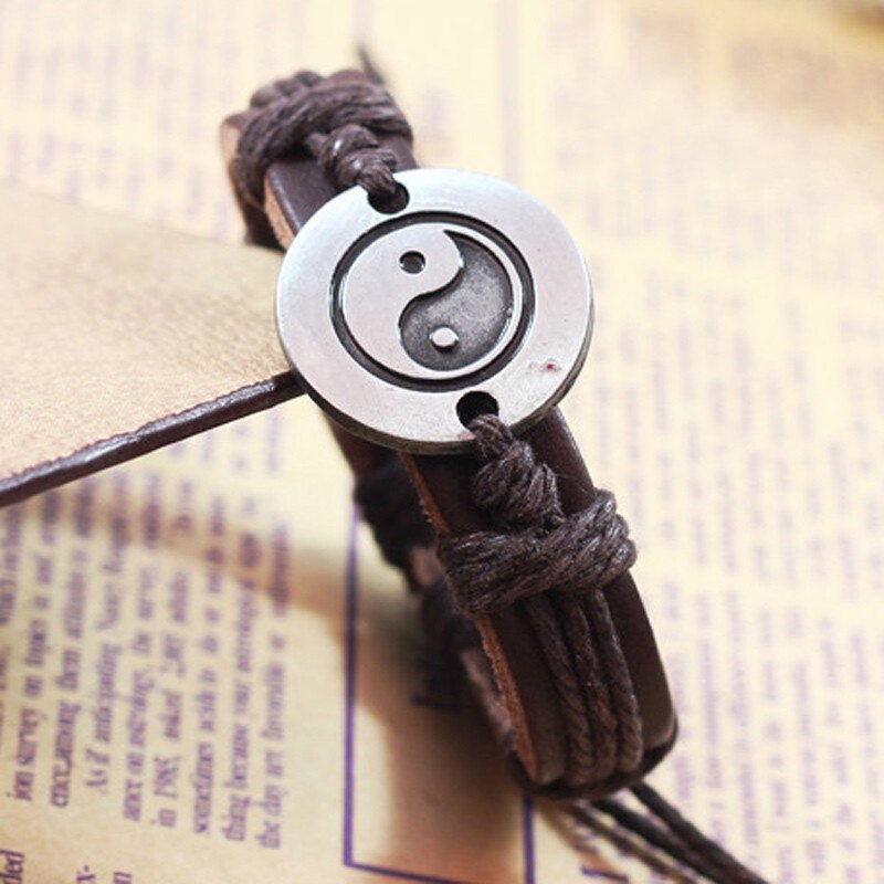 Vintage Schmuck Yin Yang Legierung Armband Leder Gewebt Armband Armband Tai Chi Ying Yang Männer Frauen Wristband5 # p30