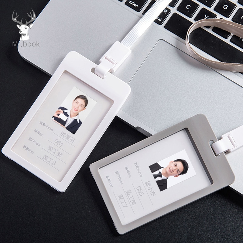 Plastik id badge kortholder business security pass tag holder med snor kontorartikler skole elevkort buskort holder