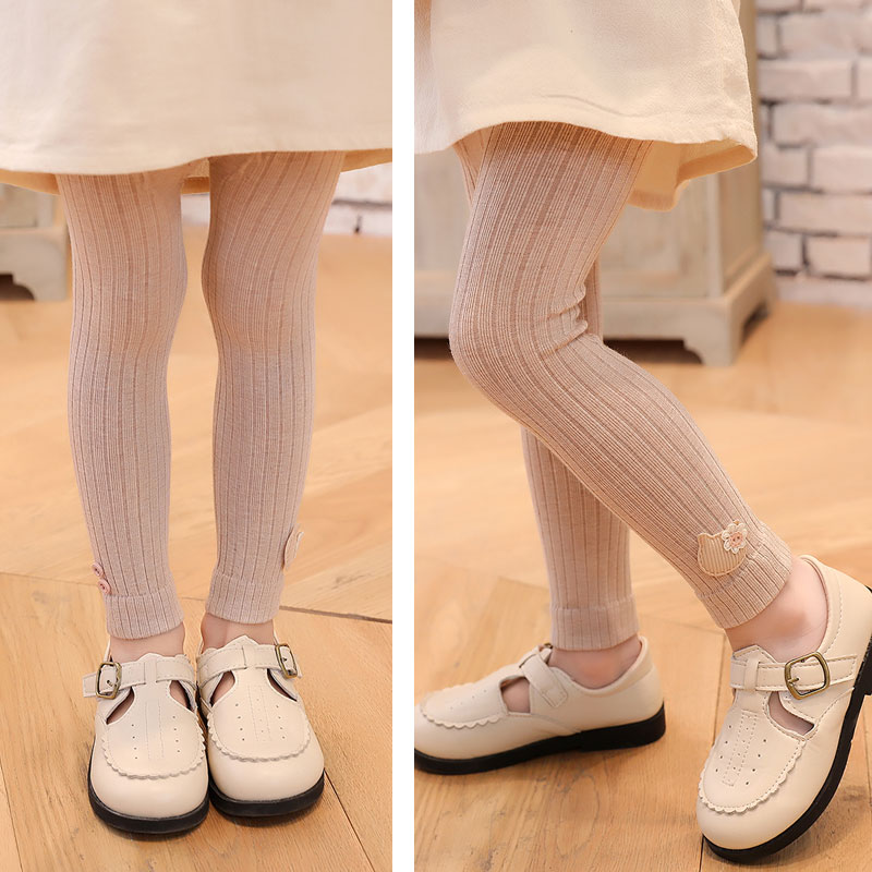 2021 primavera e autunno strisce verticali a 4 colori leggings per gatti in cotone lavorato a maglia per bambini pantaloni a nove punte per bambini