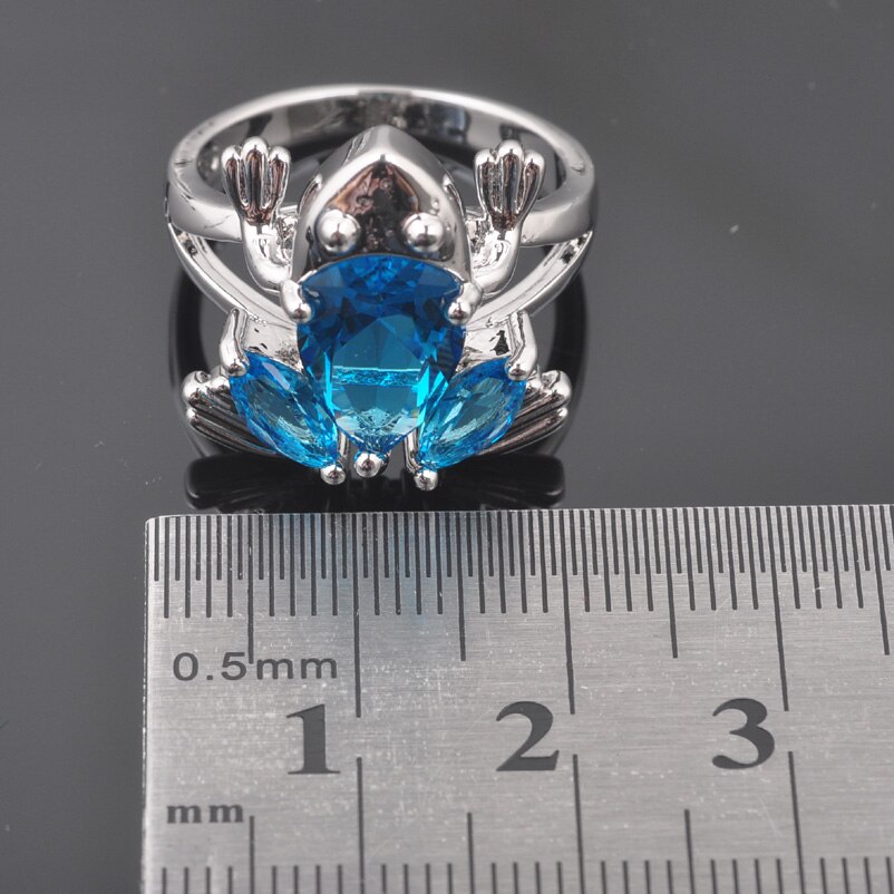 Himmel Blau Zirkon Frosch frauen Party Silber Farbe Schmuck setzt Ohrring Und Halskette setzt Anhänger Ringe Dubai Stil QZ0316