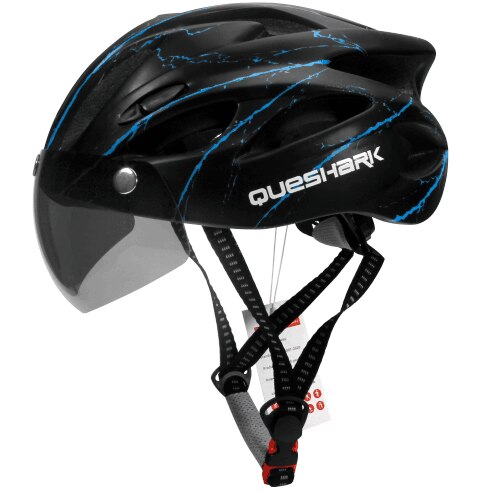 Queshark Fahrrad Helm Ultraleicht aufbringen Fahrrad Helm Reiten Berg Straße Fahrrad Angeformten Radfahren Helme Mit Brille: Schwarz Blau