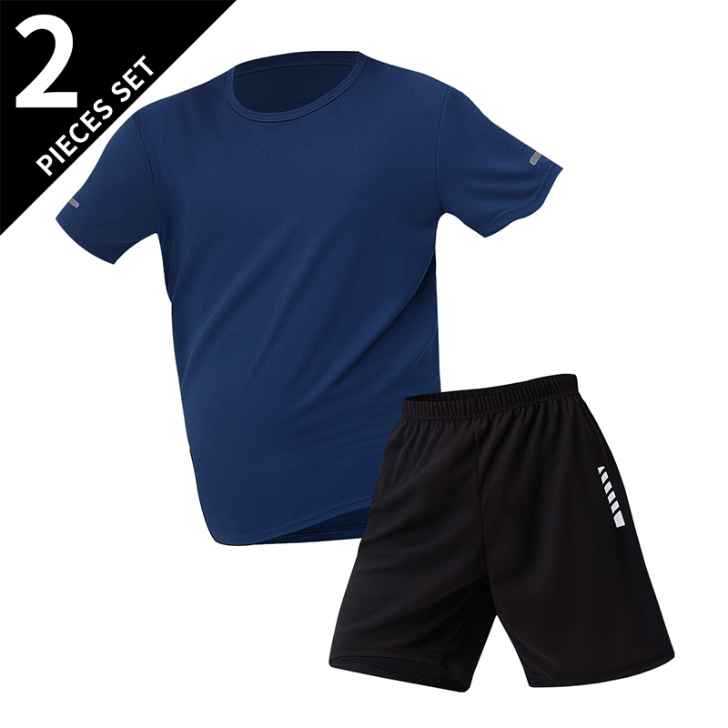 Costume d'été 2/6 pièces pour hommes, couleur unie, séchage rapide, sport de Fitness pour jeunes, respirant, manches courtes, décontracté, Joker, Short noir: M / Bleu