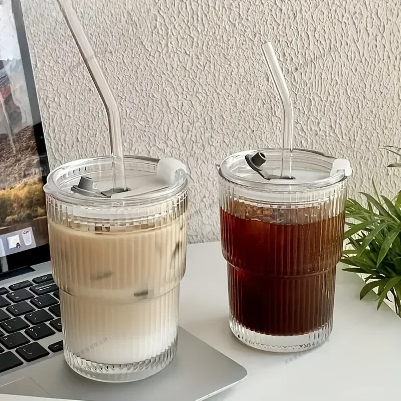 Vasos transparentes con tapa y pajita, taza de café helada, taza de té, jugo, leche, agua, 450ml, 1/2 Uds.