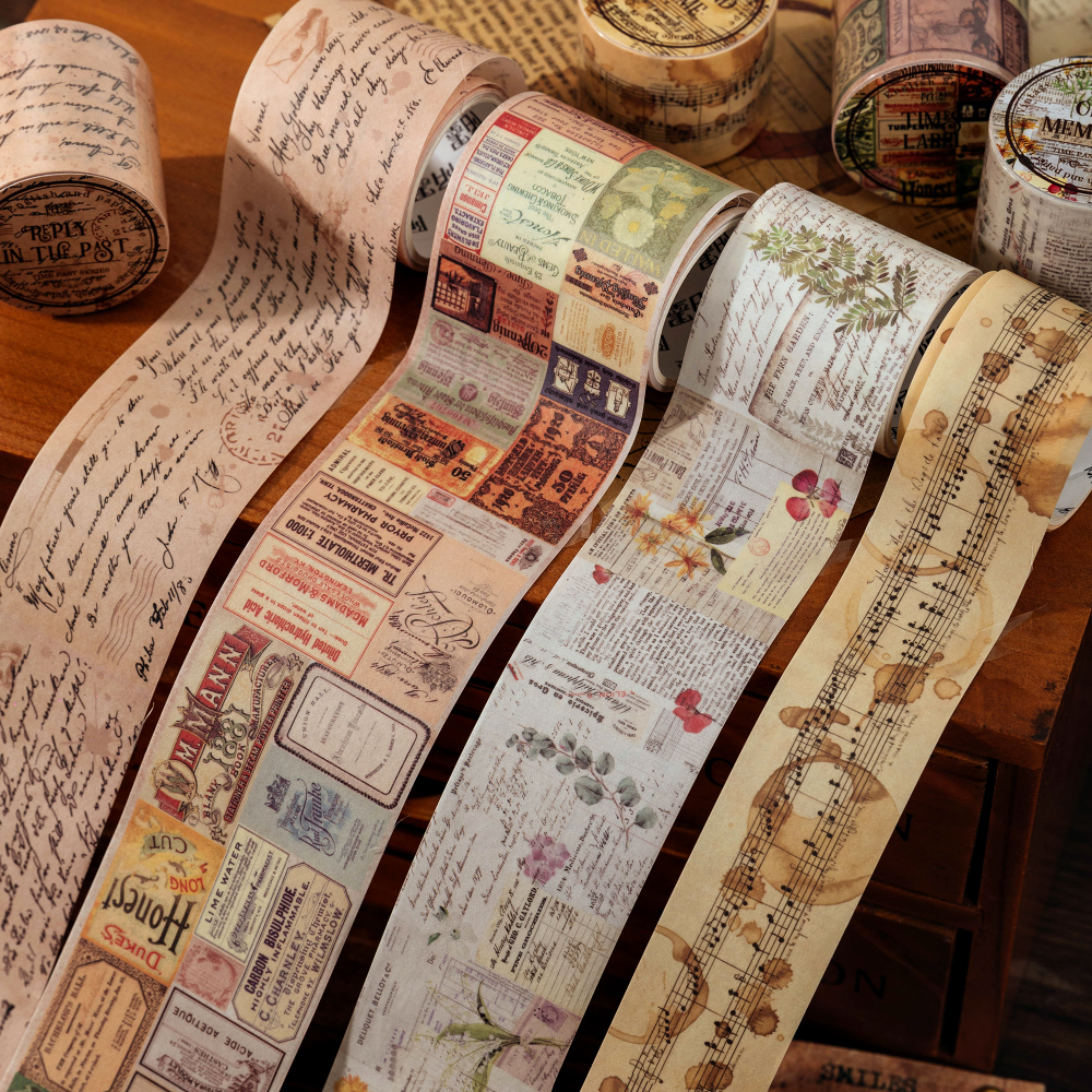 Cintas decorativas Washi con letras Vintage de 2m, 35cm de longitud de ciclo, decoración para álbum de recortes, etiqueta para diario basura, papelería, pegatinas artesanales