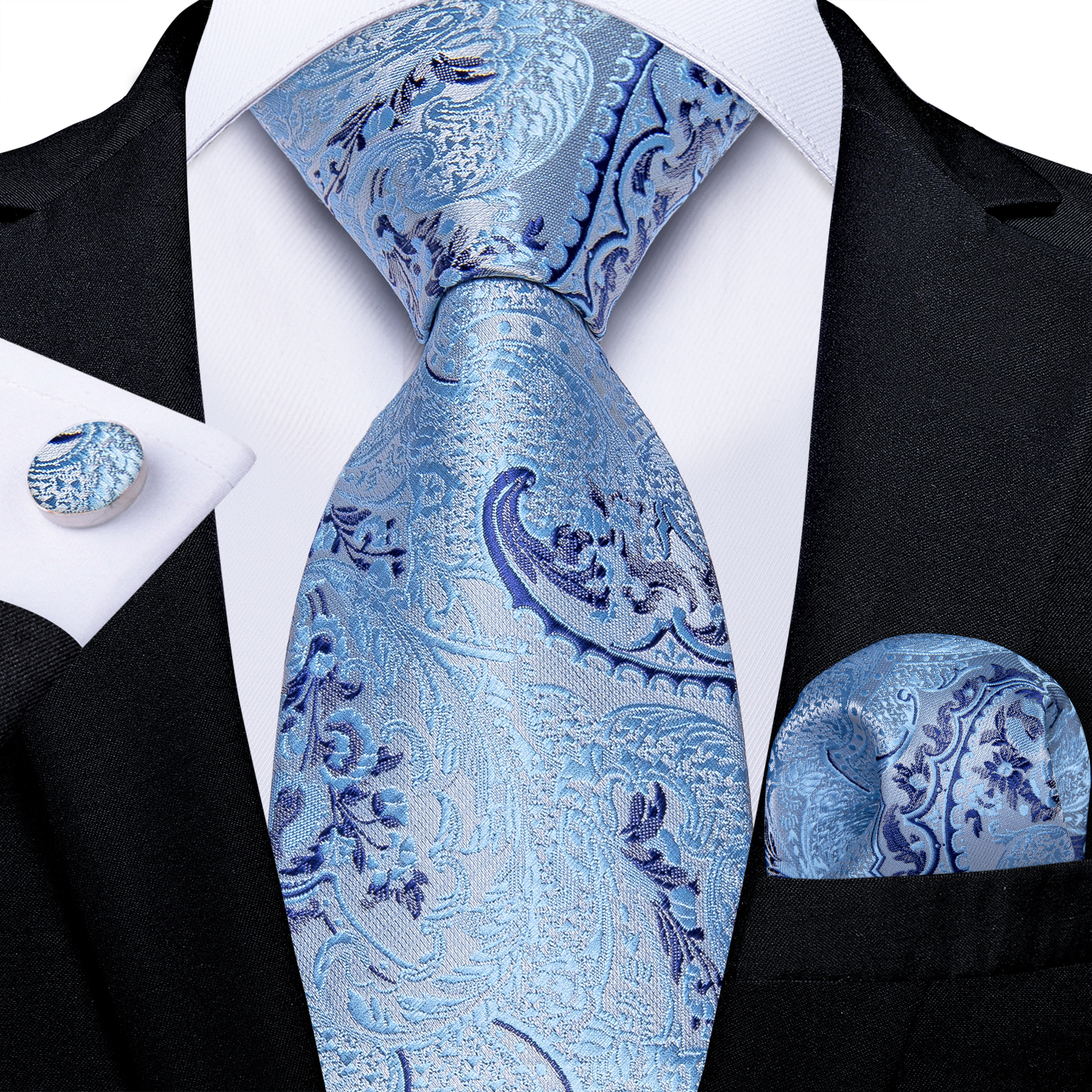 Corbata para hombre con anillo de Metal de Color dorado, conjunto de corbata de 8cm a la , pañuelo, gemelos, accesorios para de boda y negocios, para hombre