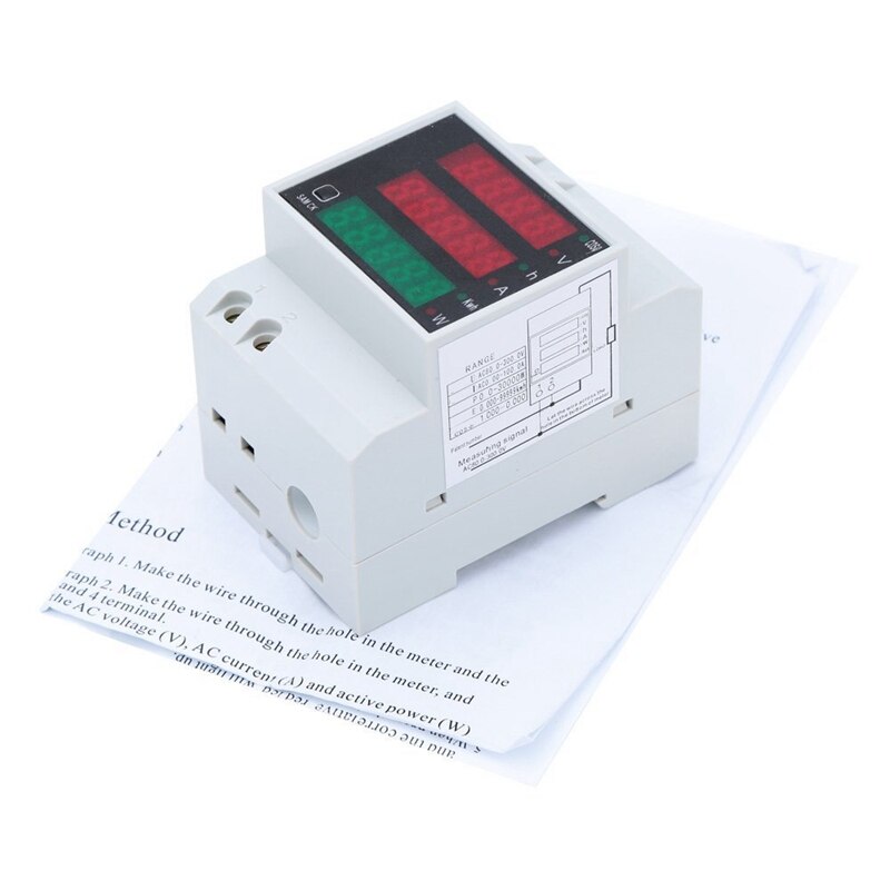 100a ac80 - 300v digitale multifunksjonelle din skinne spenningsmåler voltmeter hvit effektfaktor