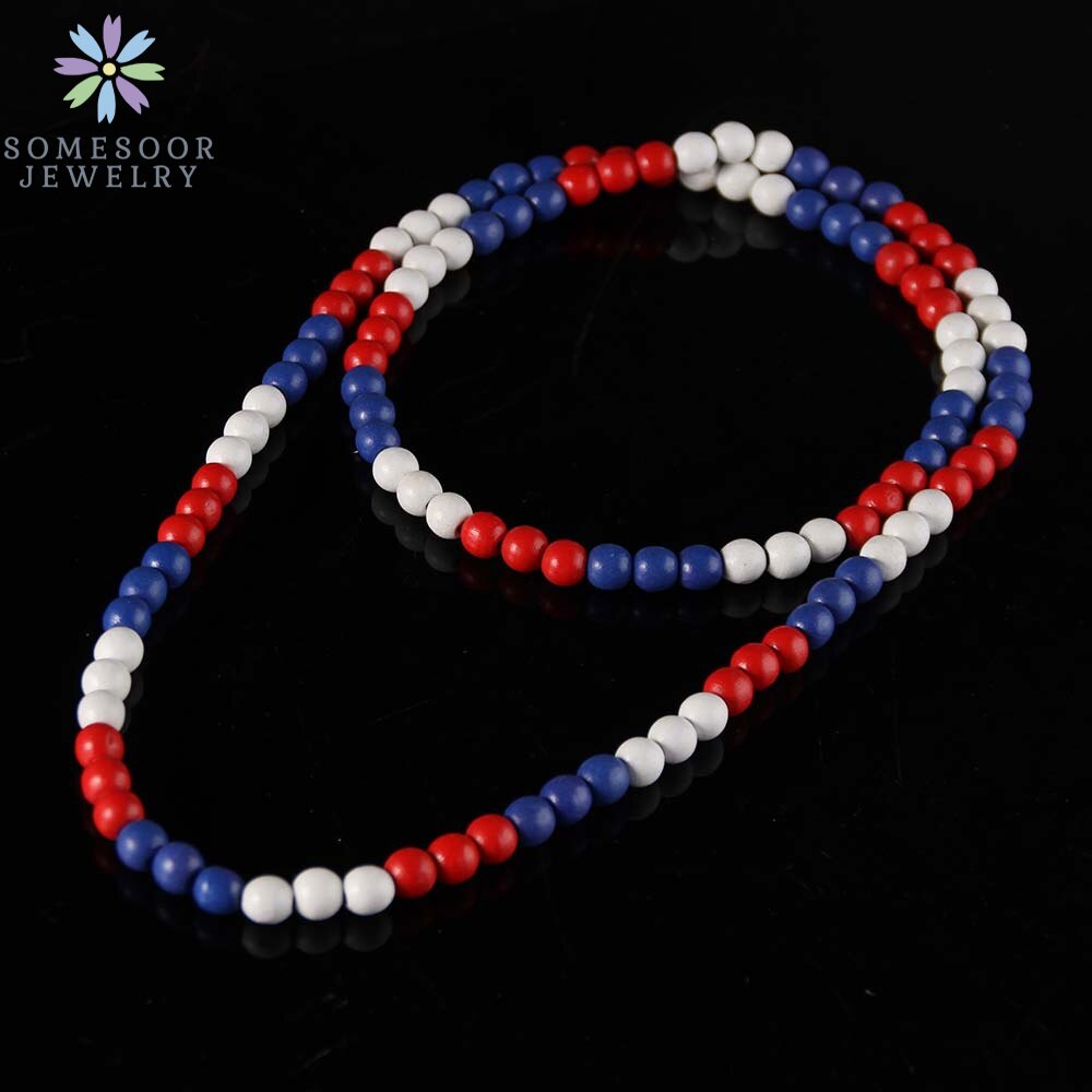 SOMESOOR-collar de cadena con cuentas redondas para hombre y mujer, cadena colorida de 45cm de longitud, accesorios colgantes hechos a mano, joyería: BlueRedWhite