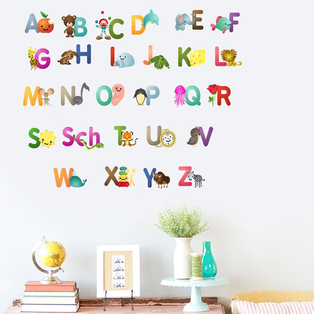 Cartoon number animal 26 letter word wall stickers children&#39;s room kindergarten early education wall stickers letter signs