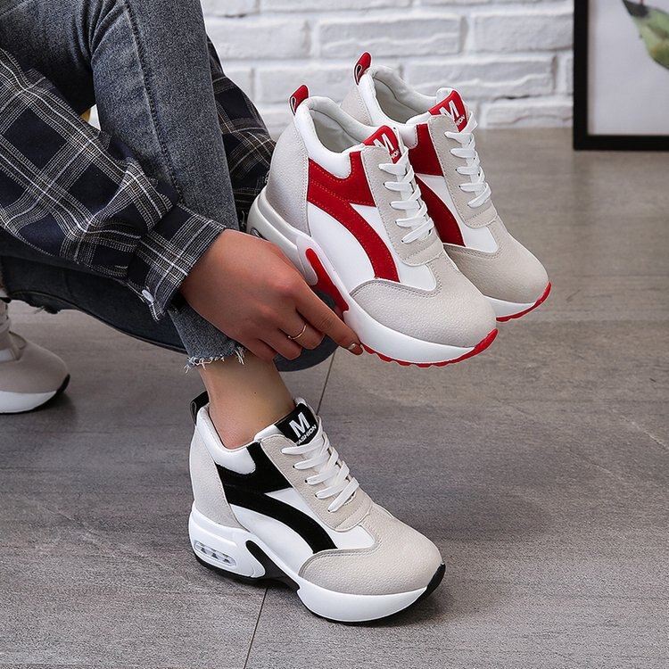 Women Platform Sneakers Casual Shoes Ladies Lace Up Casual Light Suede Shoes Wedge Shoes Zapatillas Mujer