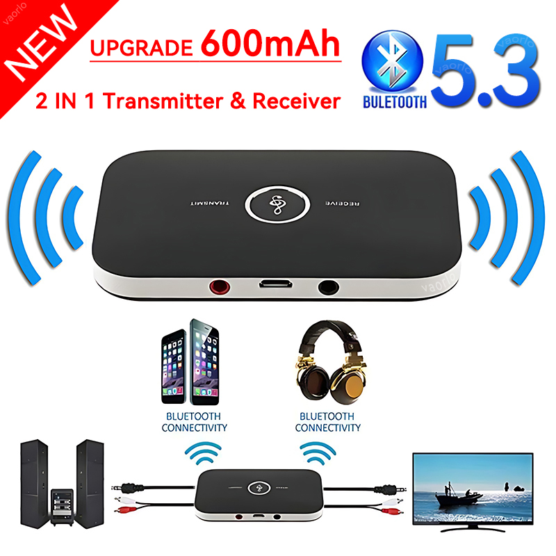 B6 2 IN 1 Bluetooth 5.3 Audio Zender Ontvanger 3.5mm AUX Jack RCA USB Dongle Muziek Draadloze Adapter voor Auto PC TV Hoofdtelefoon