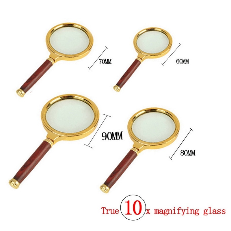 Magnifying Glass 10X Handheld 60mm/70mm/80mm/90mm Loupe Portable Magnifier for Jewelry Newspaper Reading Handheld Magnifier