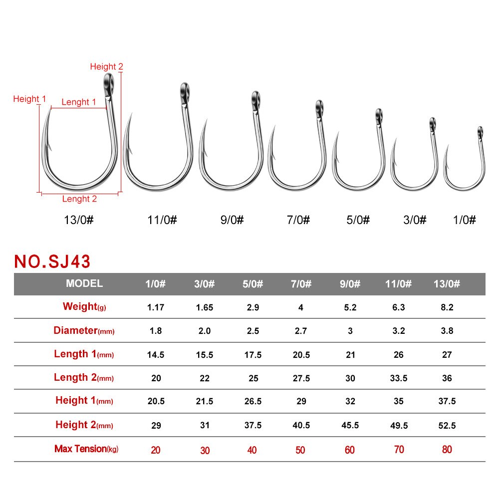 Anzuelos de pesca de protección contra la corrosión en agua de mar, anzuelos de Pesca de Japón, anzuelos de pesca de una sola plantilla, aparejos de anzuelo de pescado, tamaño 1/0-13/0 #