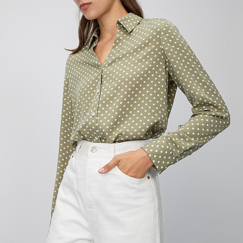 Toyouth Sring punto redondo cuello pico camisa blusa holgada temperamento cómoda camisa de gasa blusa para mujer: Verde militar / M