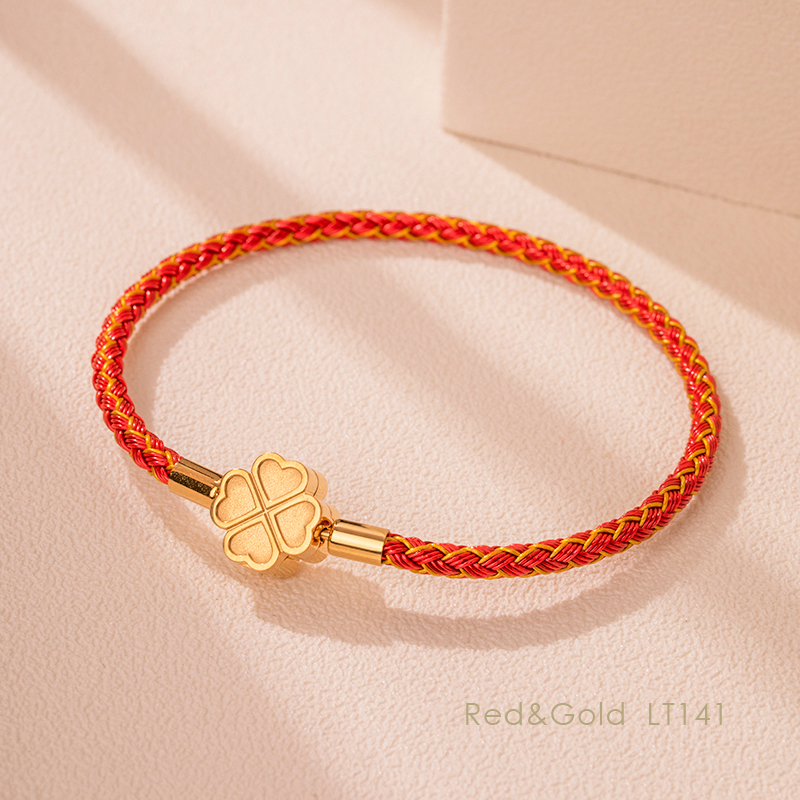 MOONLIGHT Mode Klassieke Klavertje Vier Armband voor Vrouwen Roestvrij Staal Gevlochten Armband Vrouwelijke Sieraden 10 Kleuren: 19Cm / Bruingeel