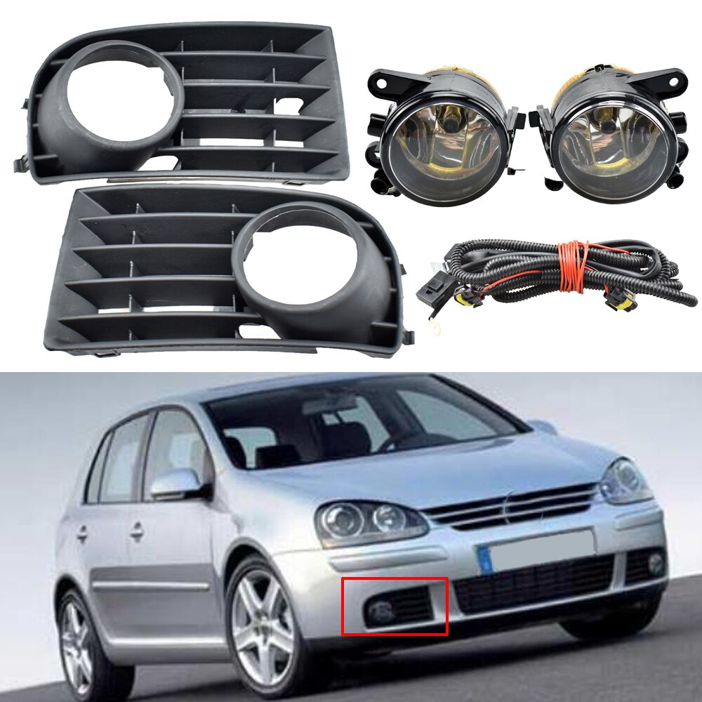 2x Halogen Car Light For Golf 5 A5 MK5 R32 2004 2005 2006 2007 Front Car Fog Light Fog Lamp Grille cover Wire