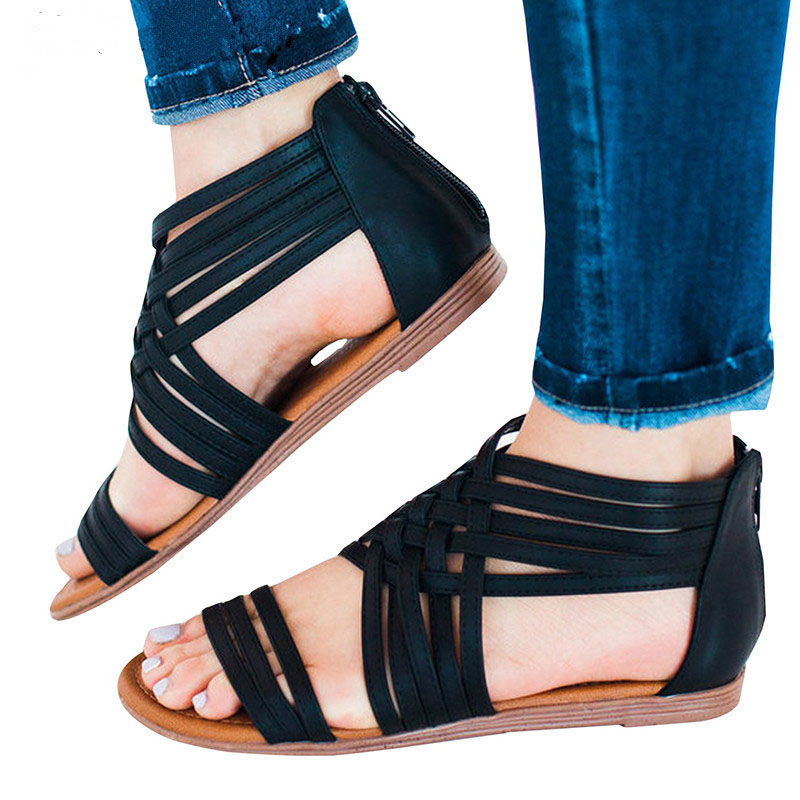 Kvinnor gladiator sandaler korsbundna skor kvinnor retro sandaler strand platta skor