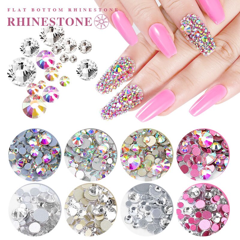 1440 st super glitter flatback nagelkristaller strass ab klar roséguld diy glas ädelstenar stenar naglar 3d nail art dekorationer