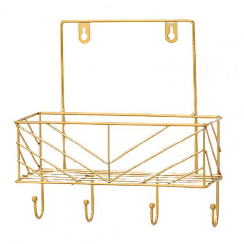 Wall-Mounted Storage Rack Double Layer Load Bearing Wall Hanging Iron Storage Rack Organizer with Hanger for Bathroom Home: Golden Single Tier