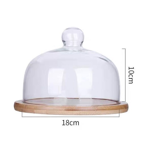 Plateau à gâteaux en bois avec couvercle en verre, plateau à Dessert, à pain, à collation, pour la conservation de la fraîcheur, couvercle Anti-cendres, plateau de stockage des aliments ménagers,: 18cm-C