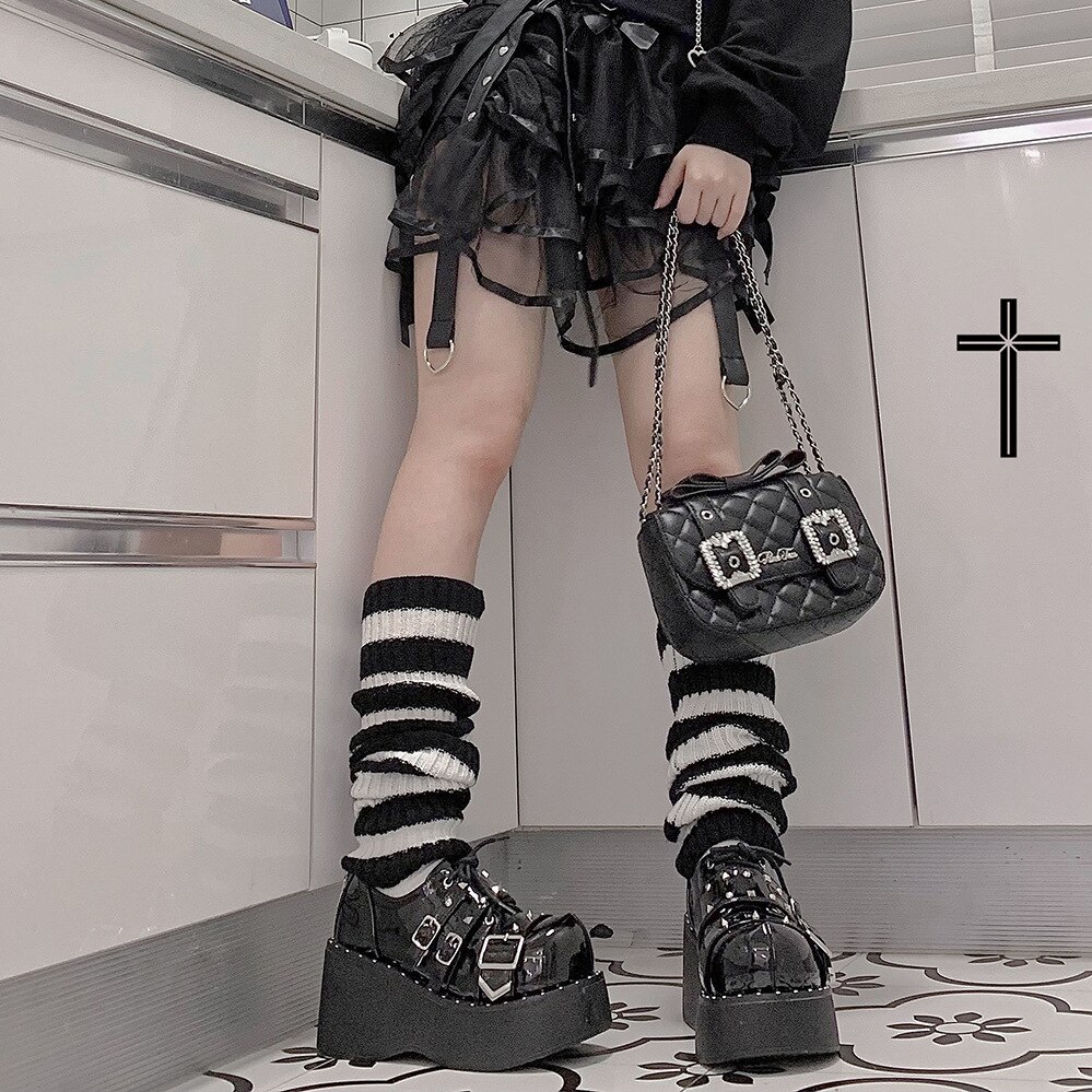 Lolita Beenwarmers Japanse Vrouwen Gothic Lange Sokken Vrouwen Leggings Slobkousen Knie Goth Winter Sok Gebreide Manchetten Enkel Warmer
