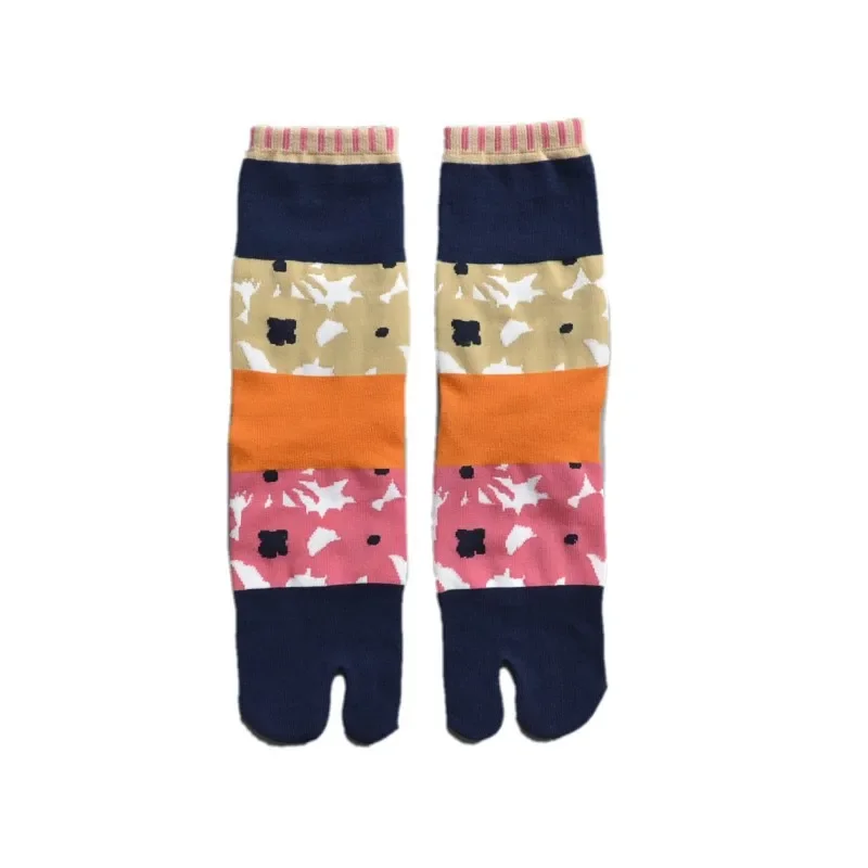 Colorful Cartoon Combed Cotton Women's Two Toe Socks Grapes Waves Carp Japanese Harajuku Funny Cute Sandals Tabi Socks Sokken