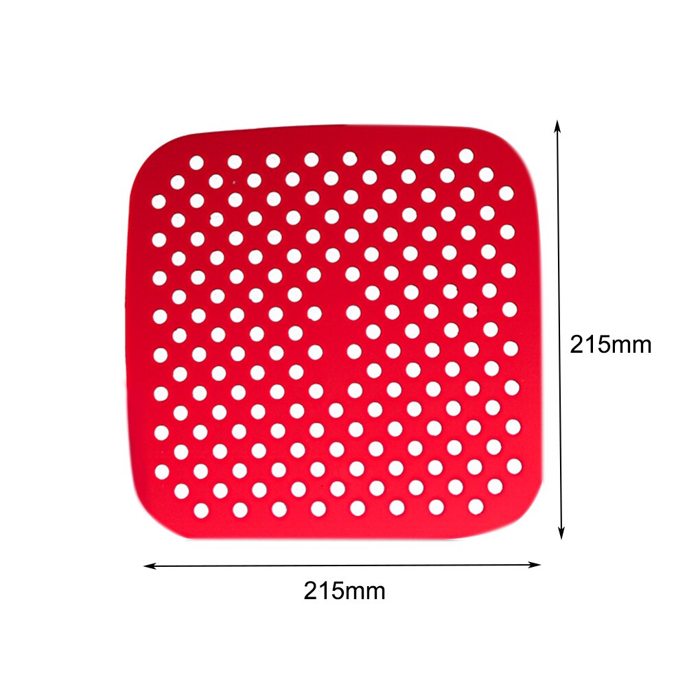 1PC Reusable Square Round Air Fryer Silicone Non-stick Durable Pad Scale Kitchenware Air Fryer Pot Mat Kitchen Accessories: Red  21.5x21.5 cm
