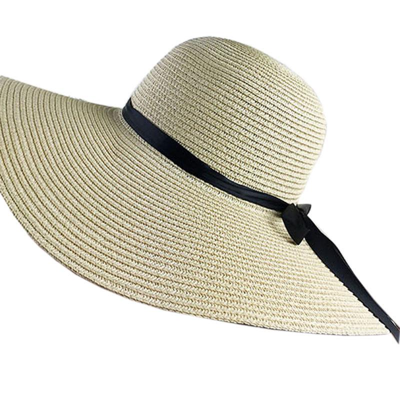 Cokk kesähatut naisille chapeau femme aurinkohattu ranta panama olkihattu iso leveä lieri musta nauha keula visiiri luu naaras korkki: Beige