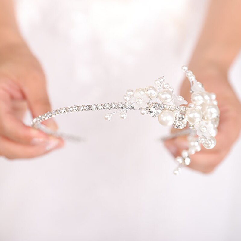Peinados de novia, conjunto de joyas, diadema, pendientes, Tiaras plateadas, corona, accesorios para el cabello para novia, boda: Blanco