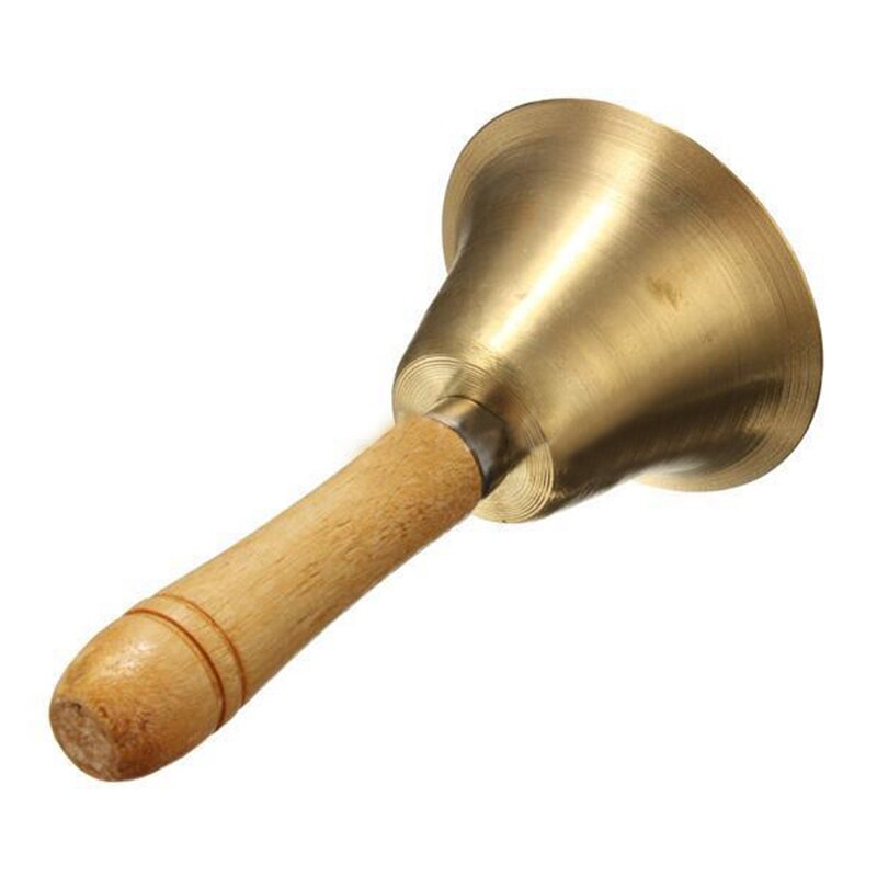 Solid Brass Wooden Handle School Reception Dinner Wood Shop Hotel Hand Bell Gold: Default Title