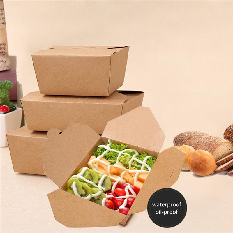 20pcs Kraft Paper Lunch Box Disposable Meal Prep Containers Food Takeout Boxes For Restaurant Home Packed Takeaway Box