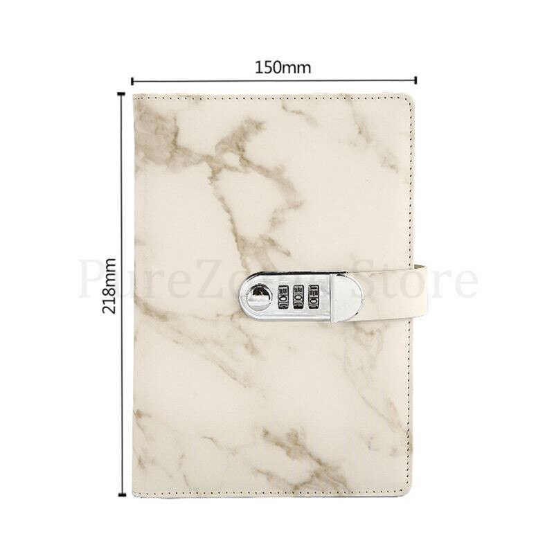 A5 Marble Texture Notebook Password Lock Notebooks Leather Notepad Agenda Weeks