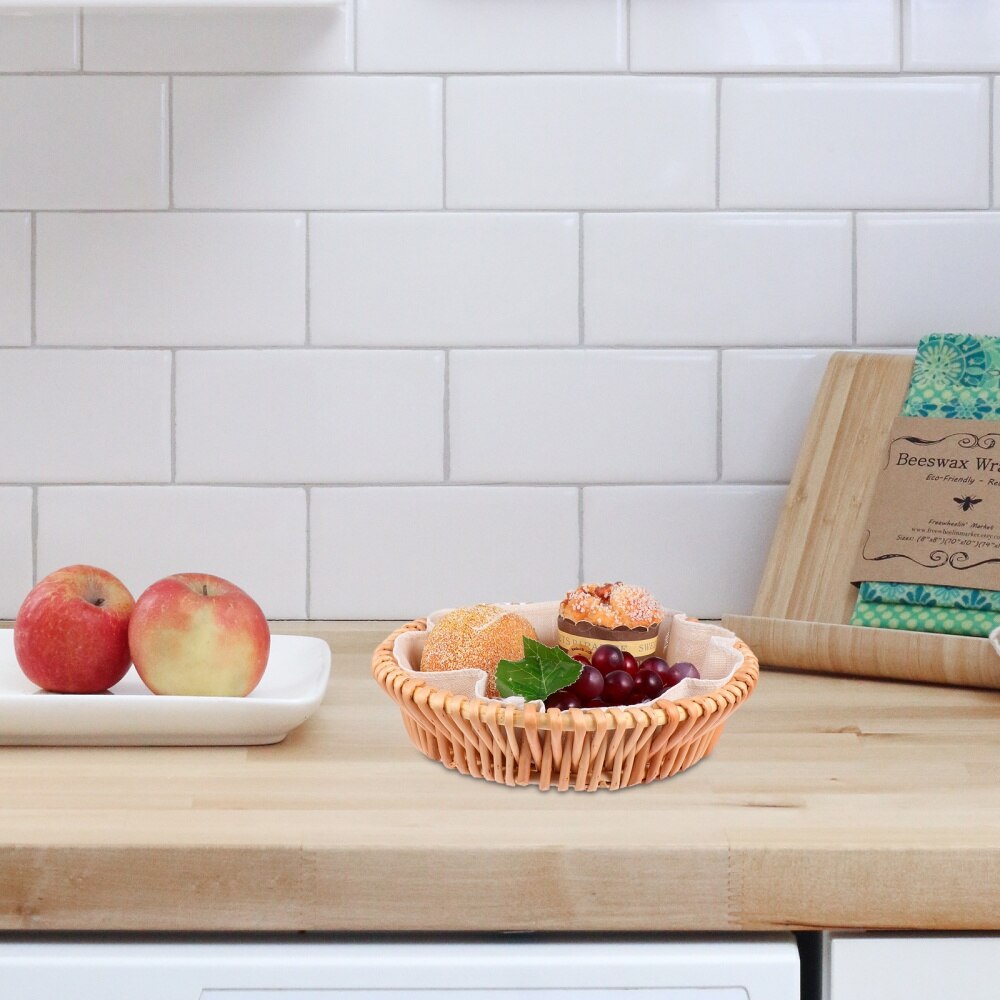 Natural Weaving Basket Wicker Basket Round Basket Hollow Out Bread Box Basket