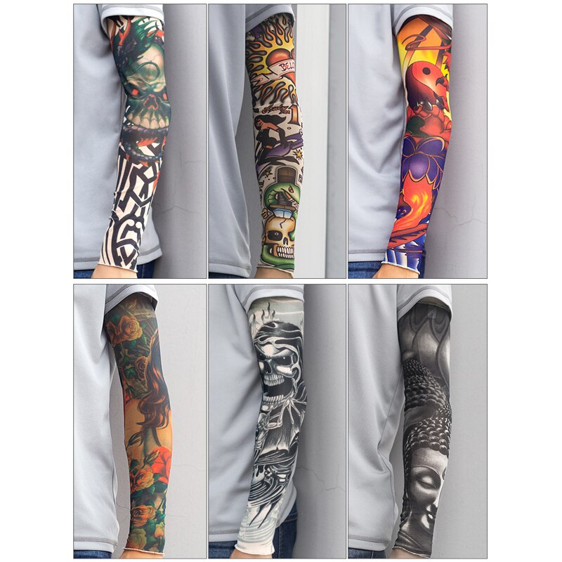 À la diable Hordes Nylon faux tatouage bras jambe Oversleeve temporaire tatouage bras manches cyclisme pour la Protection solaire