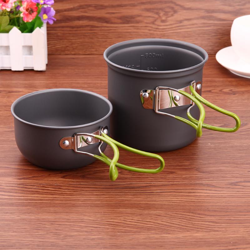 9 In 1 Camping Kookgerei Aluminium Cups Picknick Kachel Bowl Pot Pan Set Non-stick Potten Pannen Kommen Draagbare wandelen Servies Reizen