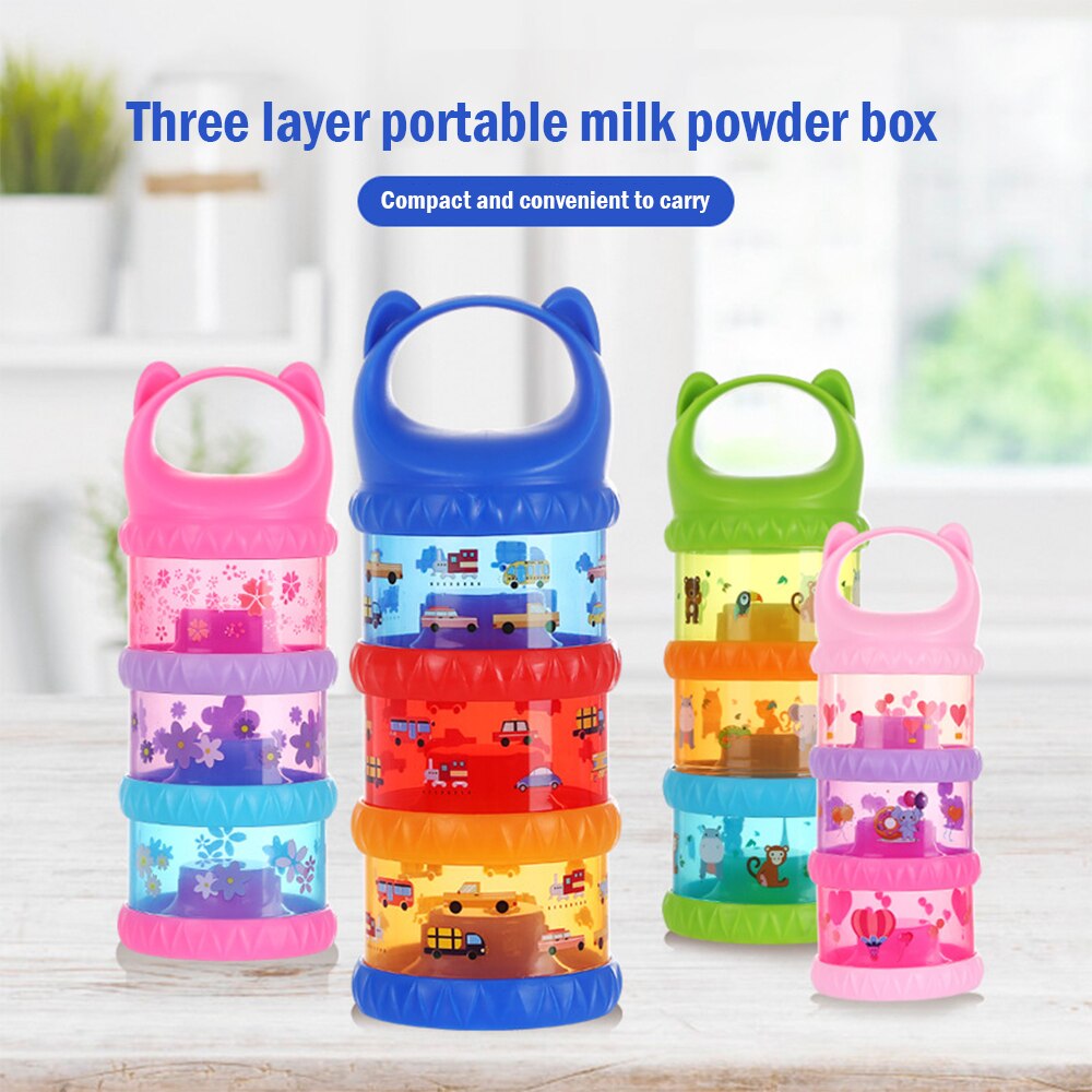 Mugoyrt 3 Layers Cute Portable Baby Food Storage Box Essential Cereal Cartoon Infant Milk Powder Box Toddle Snacks Container