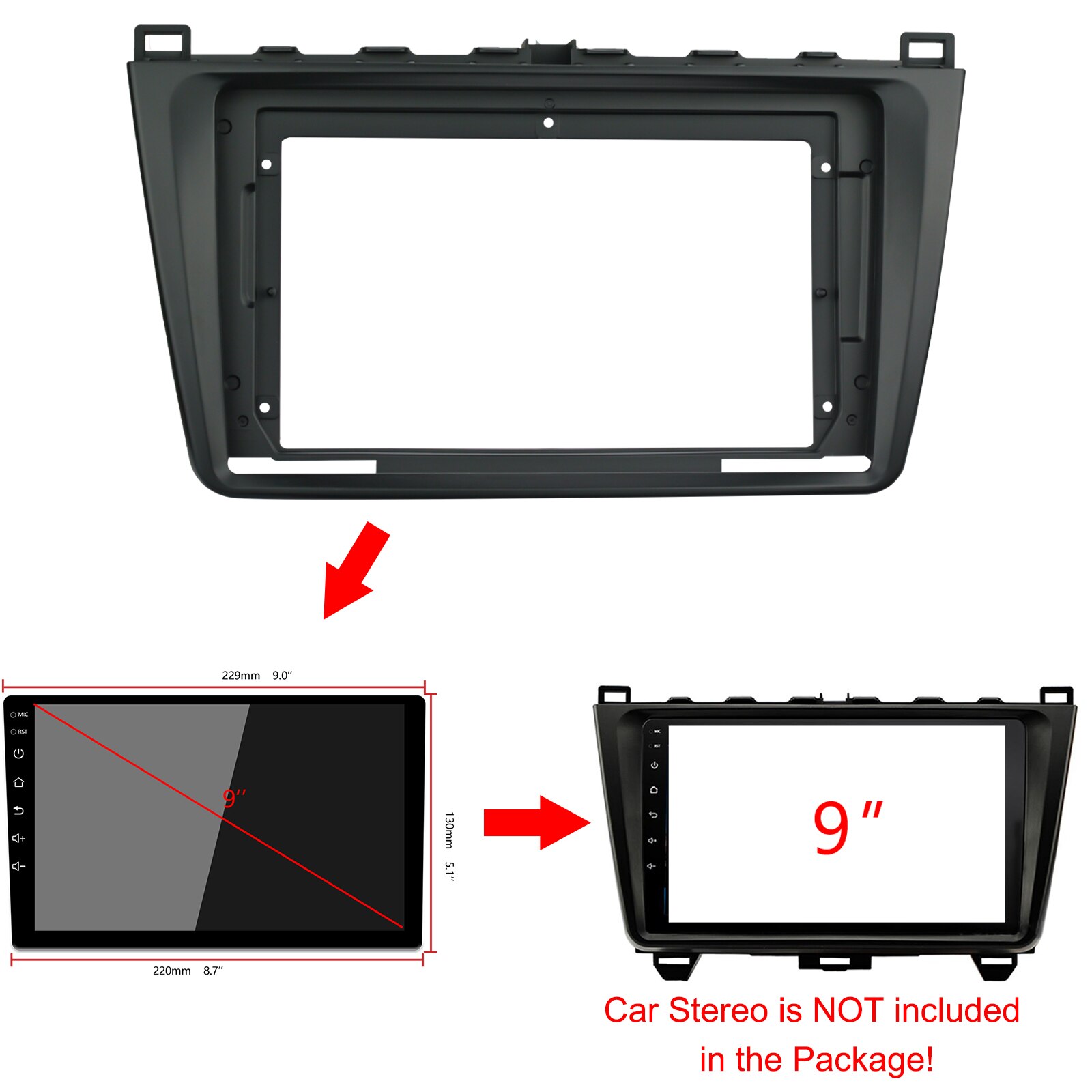 9 Inch Car Fascia For MAZDA 6 Stereo Radio 1din 2din Panel Dash Mount Installation Double Din DVD Frame Install Kit