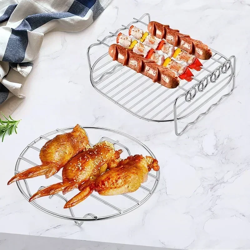 6/7/8 Inch Grill Roestvrijstalen Lucht Friteuse Stoomgrill Met Grillnet Mini Stoom Visnet Gegrilde Visrek Lucht Friteuse Accessorie